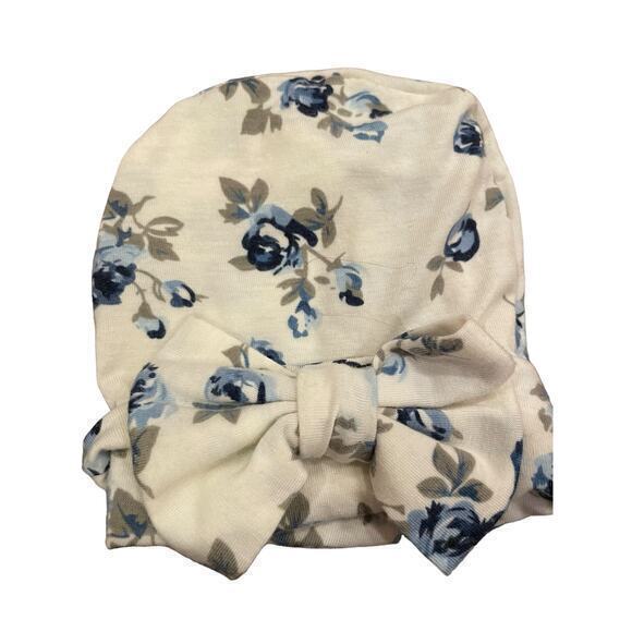 EUC Set of 3 Floral Newborn Hat w/ Large Bow, Pink & White, Blue & White & Navy - Picture 2 of 9